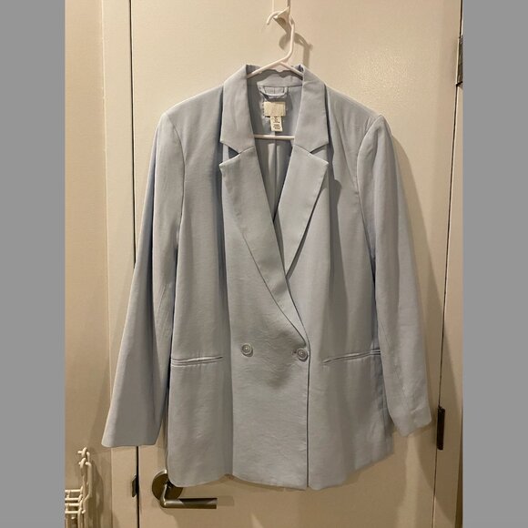 H&M Light Blue Double Breasted Boyfriend Blazer Size L | New | Never Worn - Picture 2 of 5